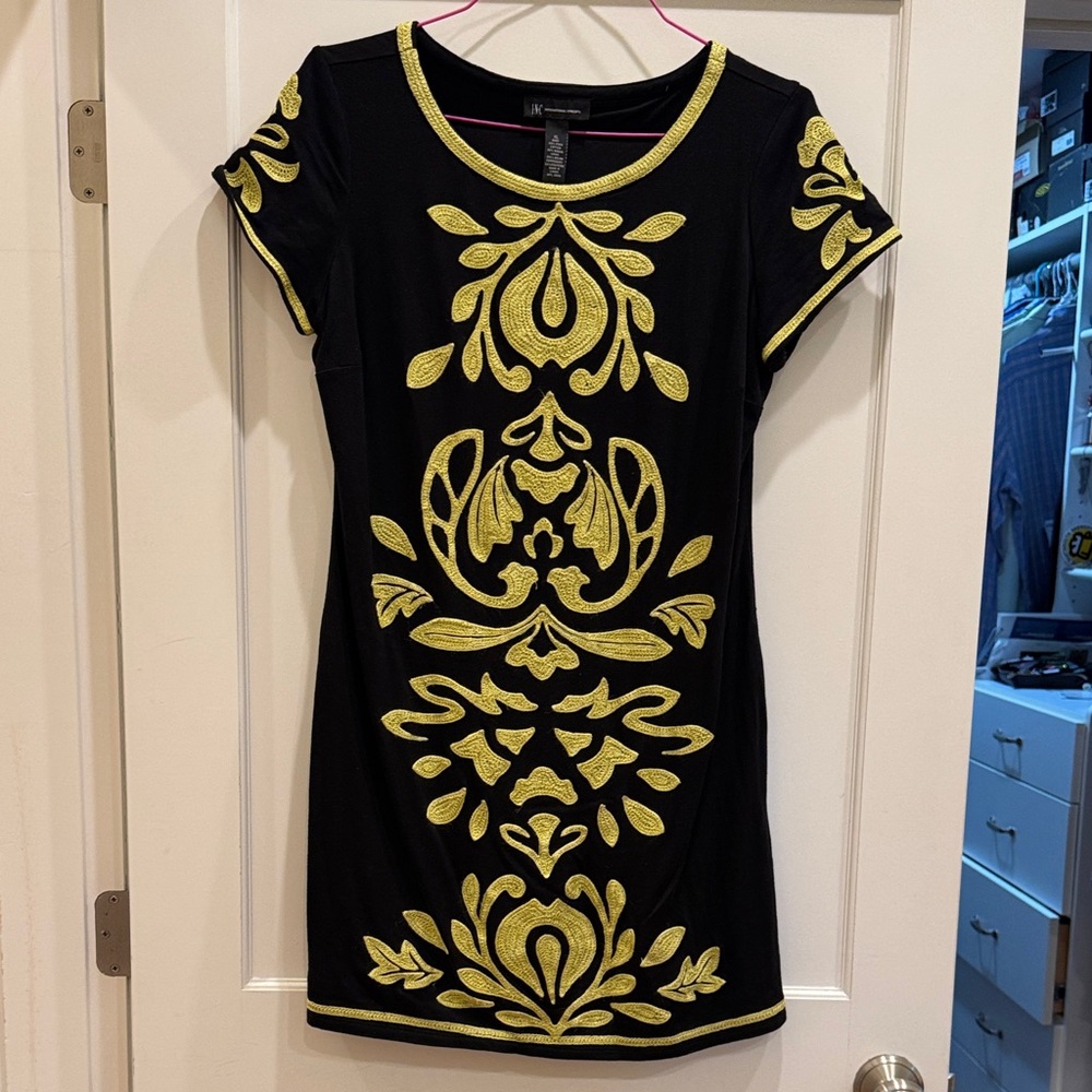 INC International Concepts Black Dress with Gold Patterns